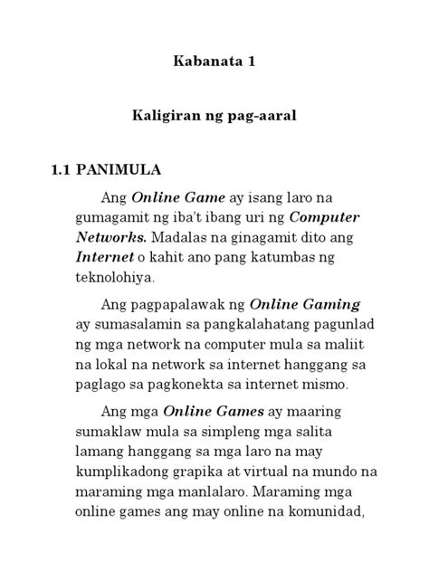 Pananaliksik Sa Maaaringn Epekto NG Online Games .